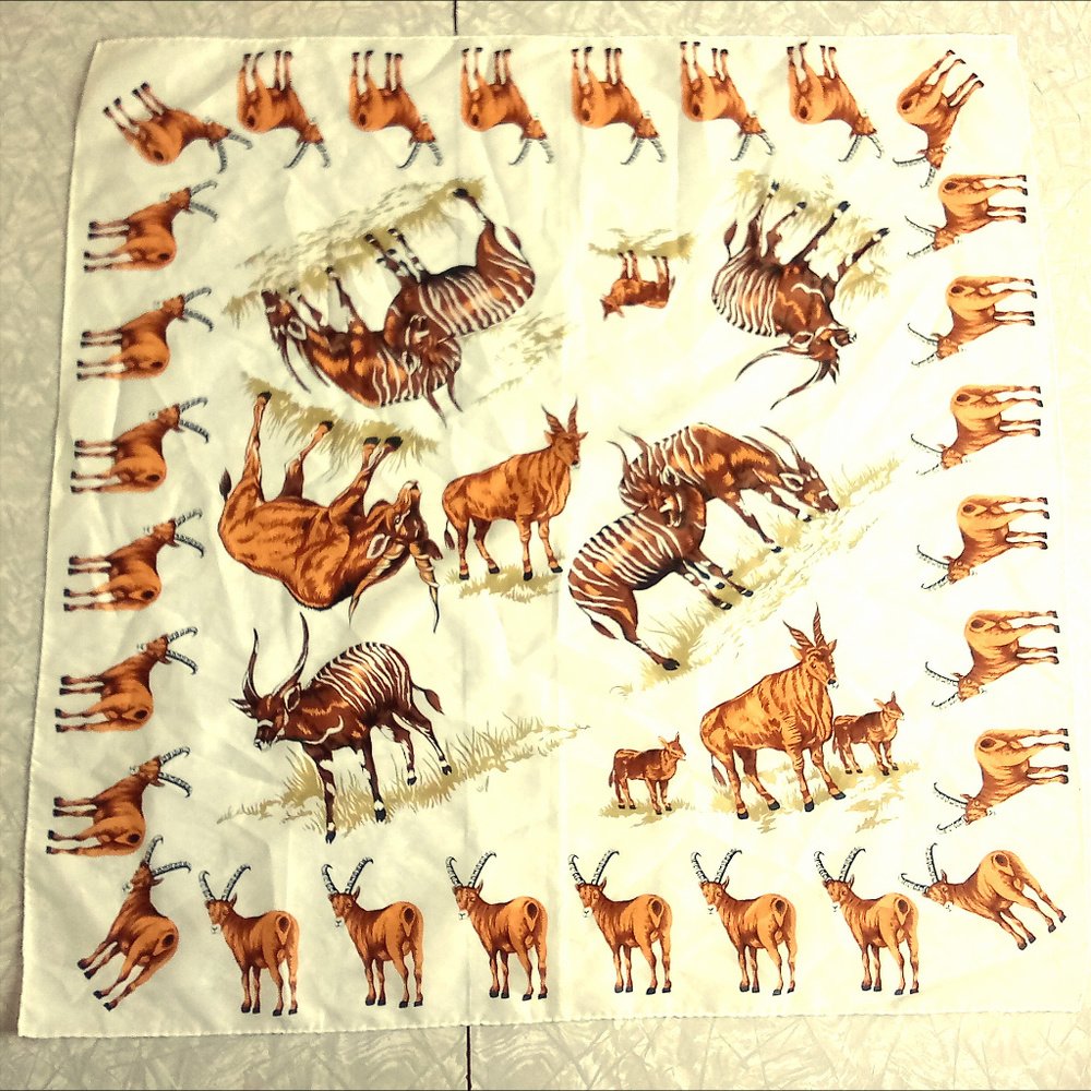 *Vintage African Animals Wildlife Scarf M In Japan